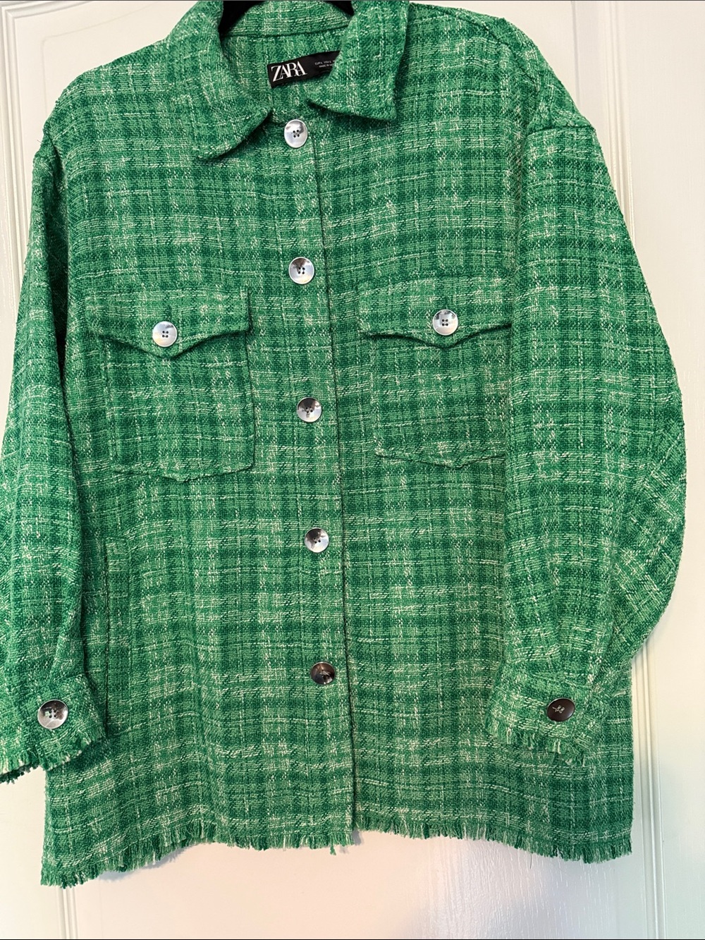 Zara Emerald Green Tweed Button-Up “Shacket”
